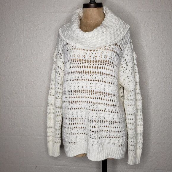 DKNY Cream Open Knit Cowl Neck Wool Sweater Size M - Picture 6 of 16